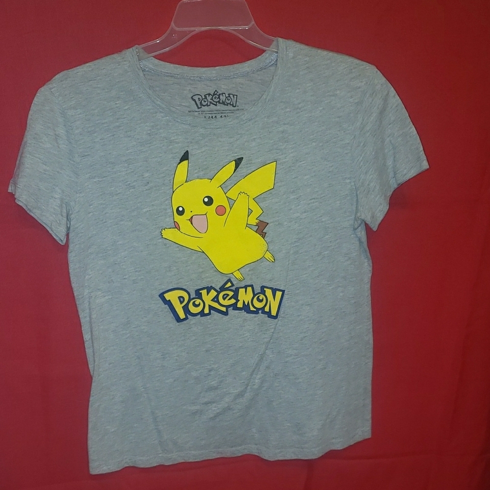 Gray Pikachu Graphic Short Sleeve T-Shirt. Pokémon tee gently worn. Juniors size